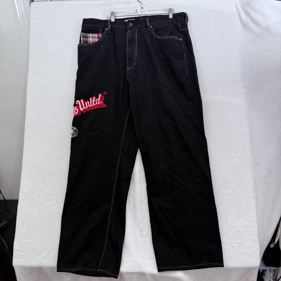 Ecko Unltd Jeans Mens 38x31 Black Baggy Hip Hop Y2K Skater Embroidered